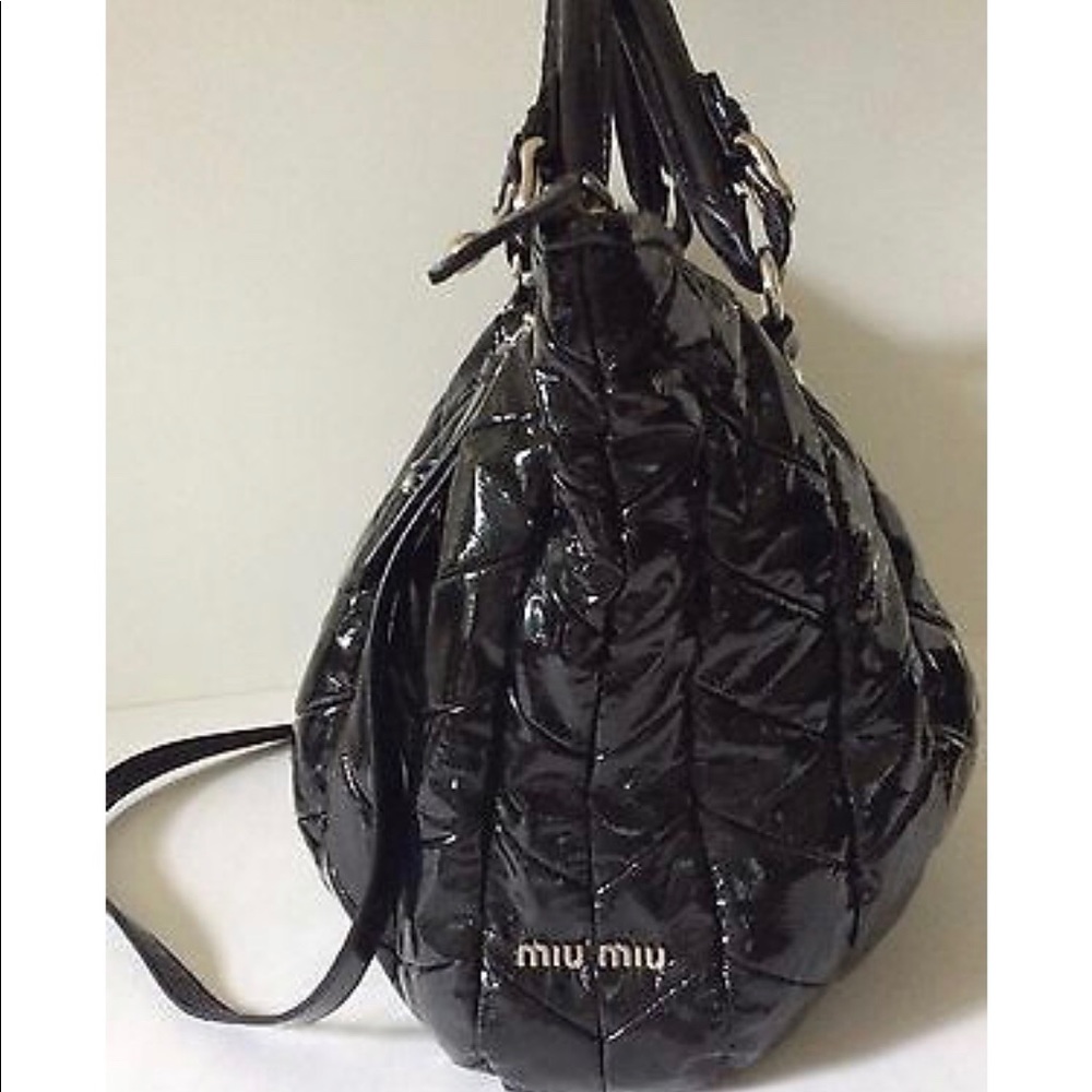 MIU MIU BLK Patent Leather Crossbody Satchel Bag L - Picture 3 of 8